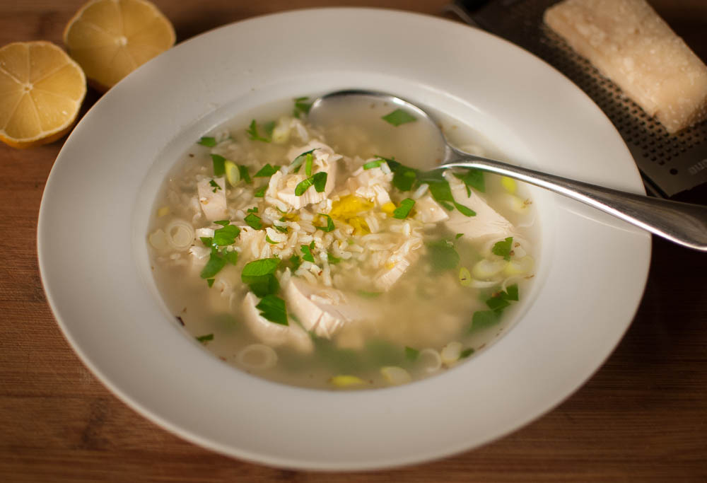 It's lunch. I fancied some soup. I opened the fridge and took stock. Leftover bits of chicken and some rice. Chicken soup sounds good. Lunch is over in 10 minutes - and the soup was great.