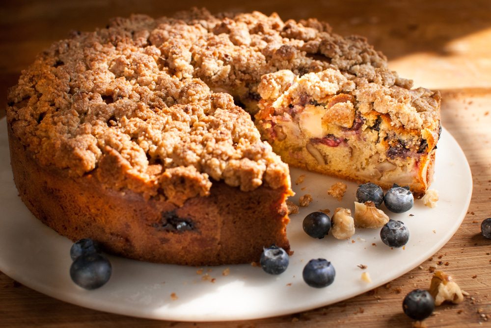 Here's a cake that's a cross between a blueberry muffin and a Dorset apple cake. It tastes fantastic.