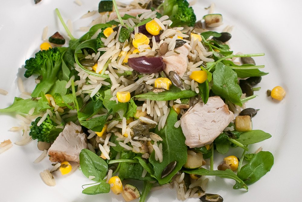 Here is a very grown-up way to use sweetcorn. The salad starts life as a herb and sweetcorn pilaf. So if you like sweetcorn make the pilaf and use it as part of a hot meal - or use it in this salad. 