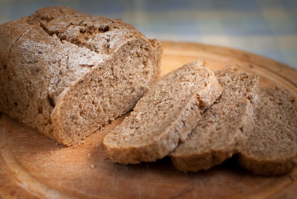 I devised this bread to help with a low-cholesterol diet. It's packed with soluble fibre and nuts. You may balk at it wholesomeness, but in fact it is utterly delicious.