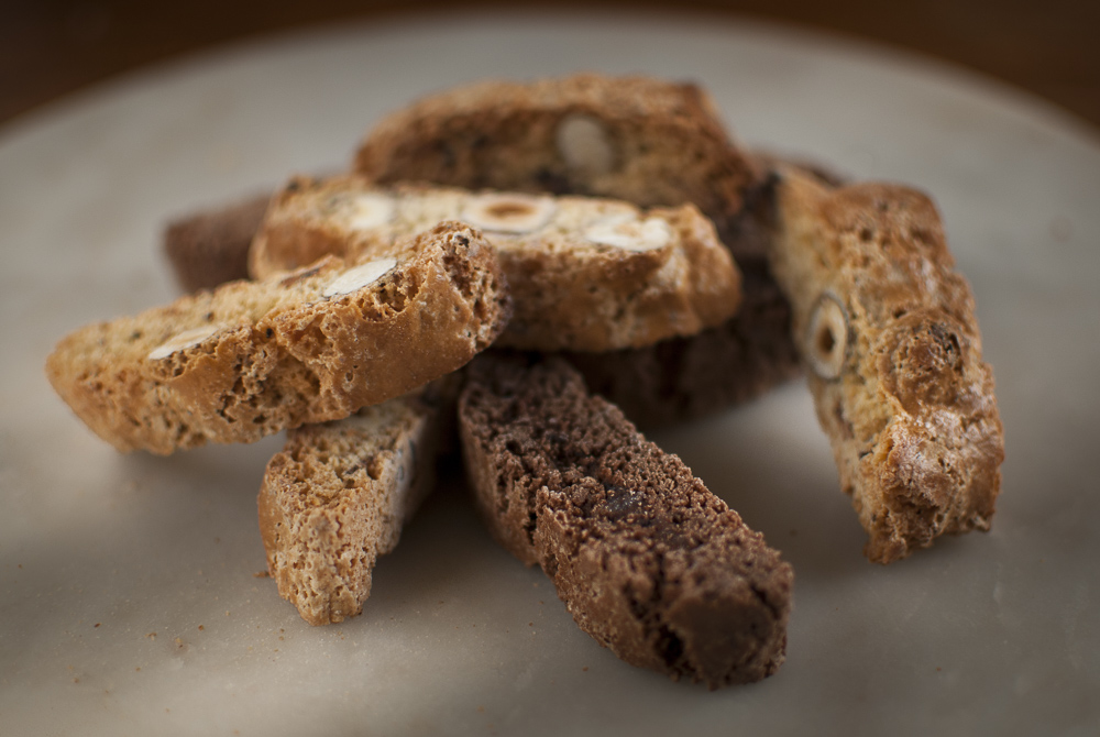 I made eight flavours of biscotti as Christmas gifts. A bit mad, but lots of fun. The photo shows the hazelnut, orange and chocolate, and chocolate and chocolate flavour - the rest were eaten!