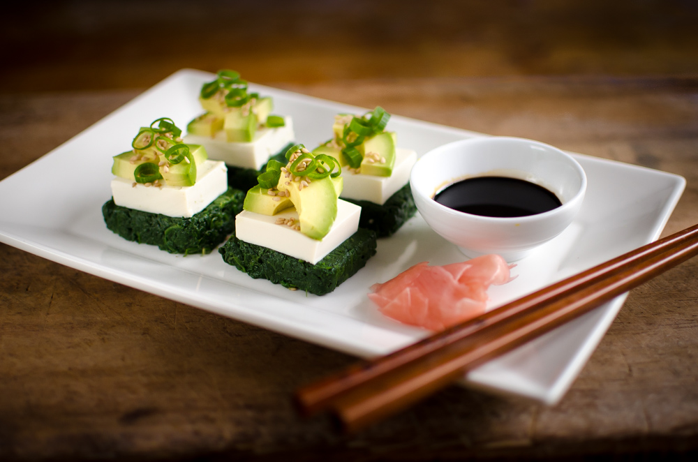 This recipe is all about tofu and how well it partners avocado, spinach, sesame and ponzu dressing. I've been rather fastidious in presentation - but don't let that put you off. Just try the combo, however its presented.