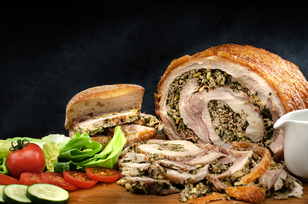 A traditional Italian roast pork joint for a special occasion.