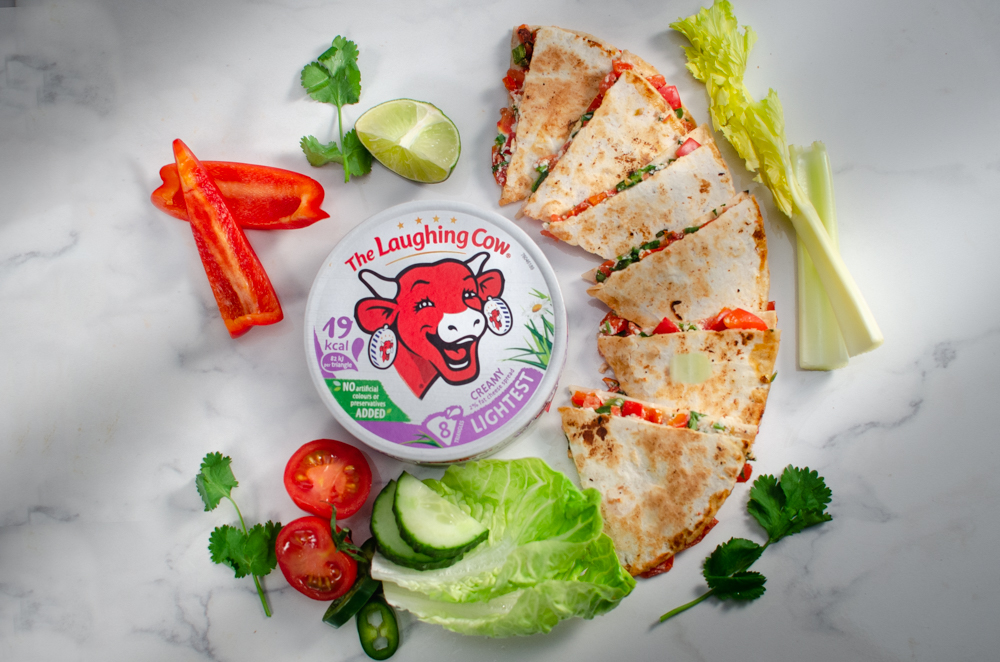 Try Dad’s loaded low-fat salsa quesadillas with The Laughing Cow Lightest x8 cheese. 